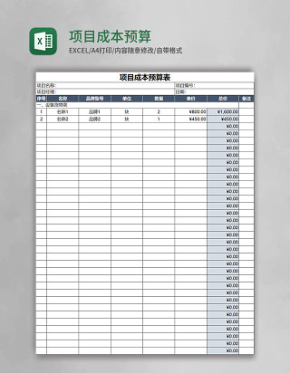 项目成本预算表excel模板