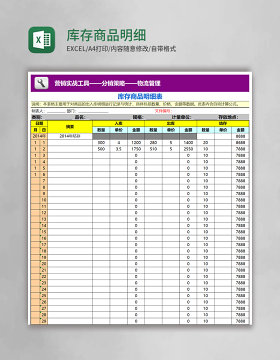 库存商品明细表Excel模板