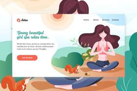 年轻漂亮女孩水疗瑜伽网站EPS矢量插画设计模板登录页Young Beautiful Girl Spa web template Landing Page