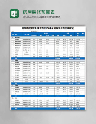 房屋装修预算表