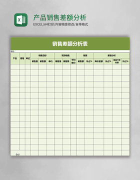 产品销售差额分析excel模板