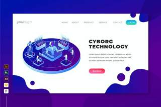 机器人技术-2.5D等距插画登录页界面设计素材Cyborg Technology - Isometric Landing Page