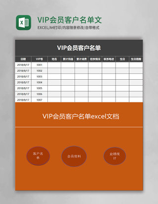 VIP会员客户名单excel文档excel管理系统