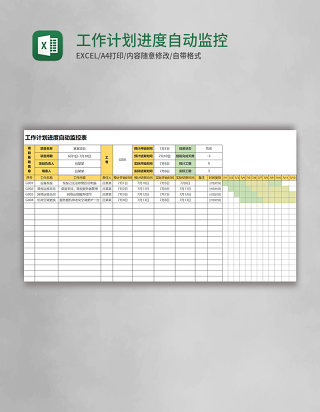 工作计划进度自动监控表Excel模板