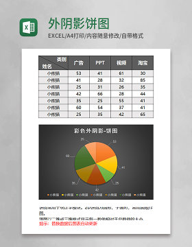 黑色简约外阴影饼图excel模板