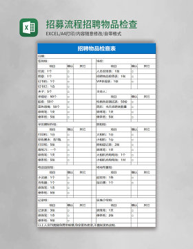 招募流程招聘物品检查表excel模板