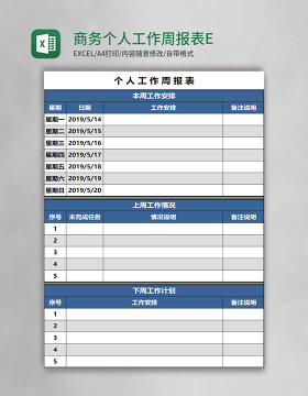 商务个人工作周报表EXCEL模板