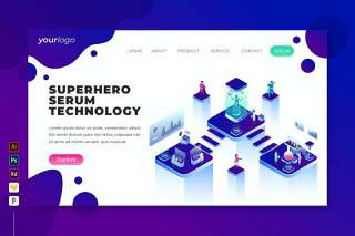 超级英雄血清技术登录页界面2.5D等距插画设计素材Superhero Serum Technology - Landing Page