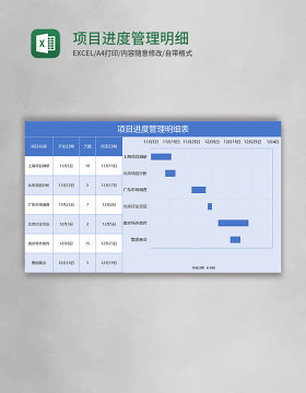 蓝色项目进度管理明细表excel模板