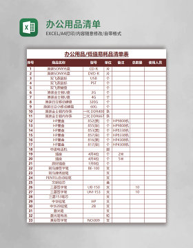 办公用品清单表excel模板