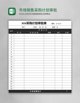市场销售采购计划审批单模板excel表格