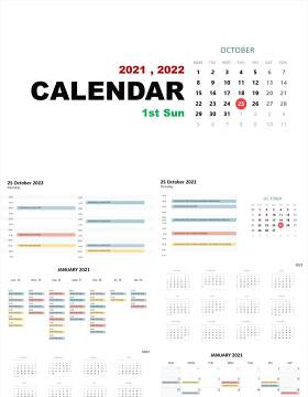 2021-2022年日历第一个星期日PPT素材图表Calendar 1st Sunday