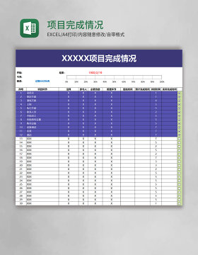 项目完成情况excel模板