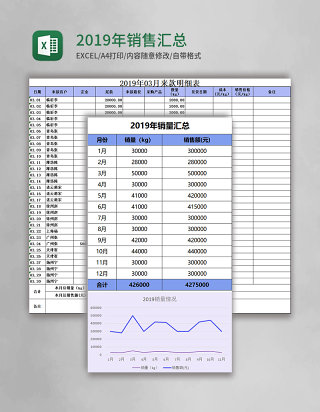 2019年销售汇总表格excel模板