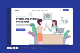 医疗保健和医疗登录页模板医药费用单概念EPS矢量插画设计Healthcare & Medical Landing Page Template Concept