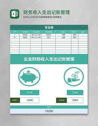 财务收入支出记账管理系统Excel模板excel管理系统