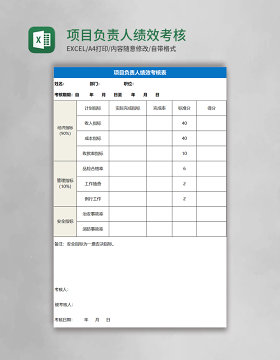 项目负责人绩效考核表模板Excel表格