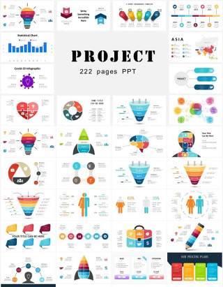 多功能商务项目计划饼图拼图圆形图表图形PPT素材!Project