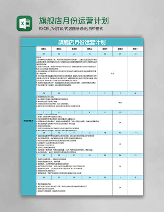 旗舰店月份运营计划excel表格模板