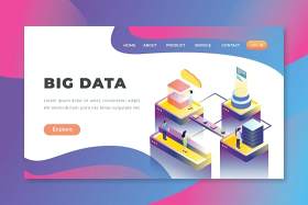 大数据-PSD和AI矢量2.5D等距插画登录页界面设计素材Big Data - PSD & AI Vector Isometric Landing Page