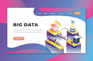 大数据-PSD和AI矢量2.5D等距插画登录页界面设计素材Big Data - PSD & AI Vector Isometric Landing Page