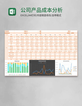 黄色公司产品 成本分析表模板Excel模板