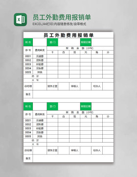 员工外勤费用报销单excel表格模板