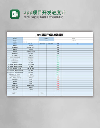 app项目开发进度计划表excel模板