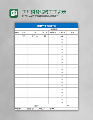 工厂财务临时工工资表