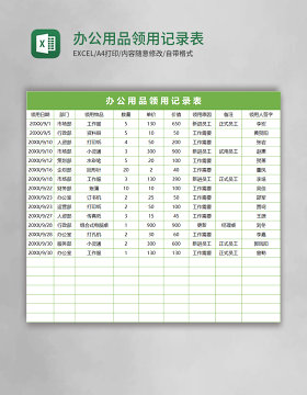 办公用品领用记录表excel表格模板