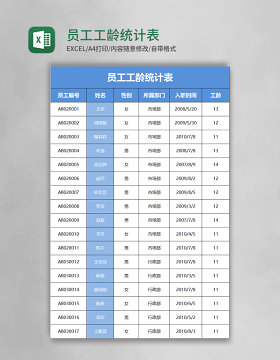 员工工龄统计表模版