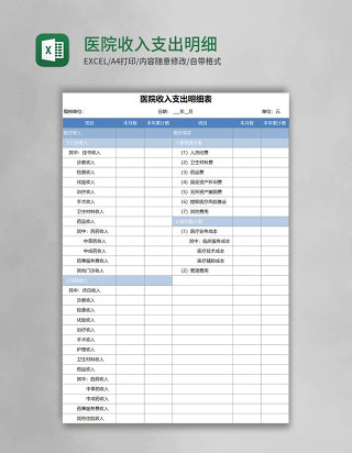 医院收入支出明细表excel模板