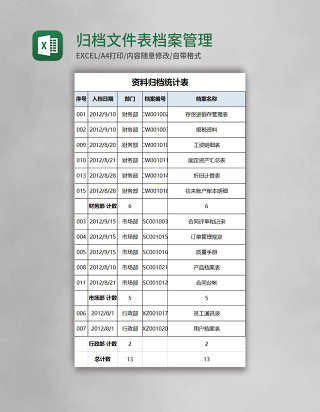 归档文件表档案管理excel模板