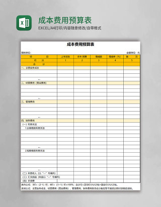 成本费用预算表excel表格模板