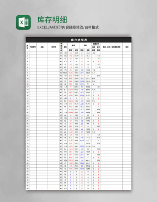 库存明细表Excel模板