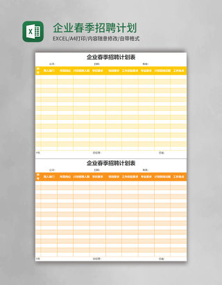企业春季招聘计划表格excel表格模板