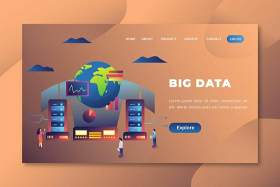 大数据-PSD和AI矢量插画登录页界面设计素材Big Data - PSD and AI Vector Landing Page