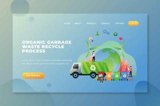 有机垃圾回收流程PSD网页UI界面插画设计素材Organic Garbage Waste Recycle Process - PSD AI Web