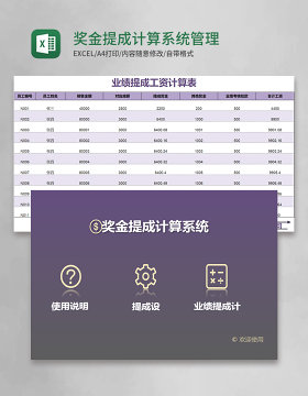 奖金提成计算系统Excel管理系统