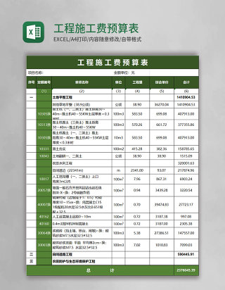 工程施工费预算表