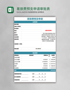 差旅费预支申请审批表Execl表格