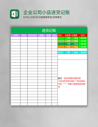 企业公司小店进货记账模版