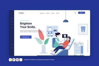 医疗牙齿保健和医疗登录页模板概念EPS矢量插画设计Healthcare & Medical Landing Page Template Concept