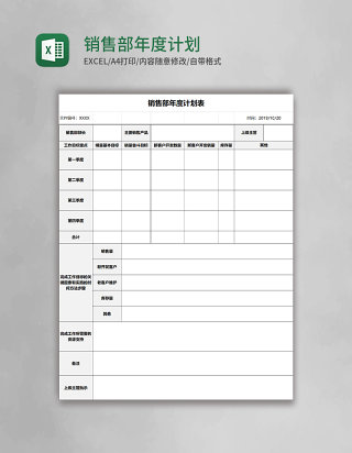 销售部年度计划表Excel模板