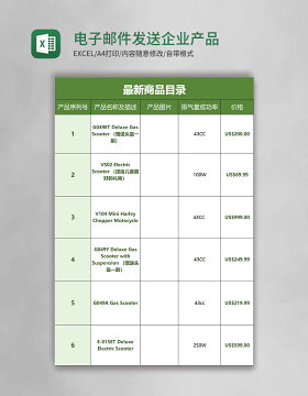 电子邮件发送企业产品清单excel模板