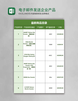 电子邮件发送企业产品清单excel模板