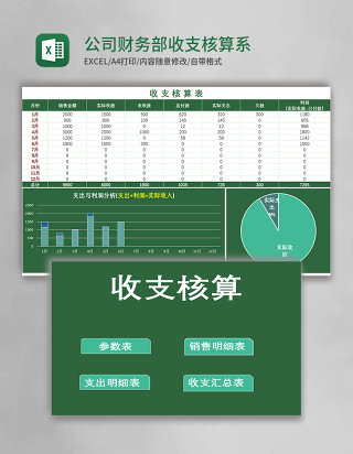 公司财务部收支核算系统excel表模板管理系统