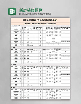 简约新房装修预算表Excel模板