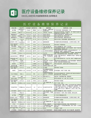 医疗设备维修保养记录excel模板