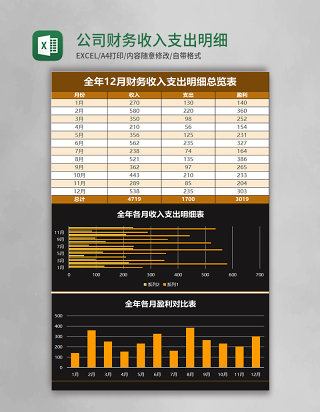 公司财务收入支出明细总览表excel模板